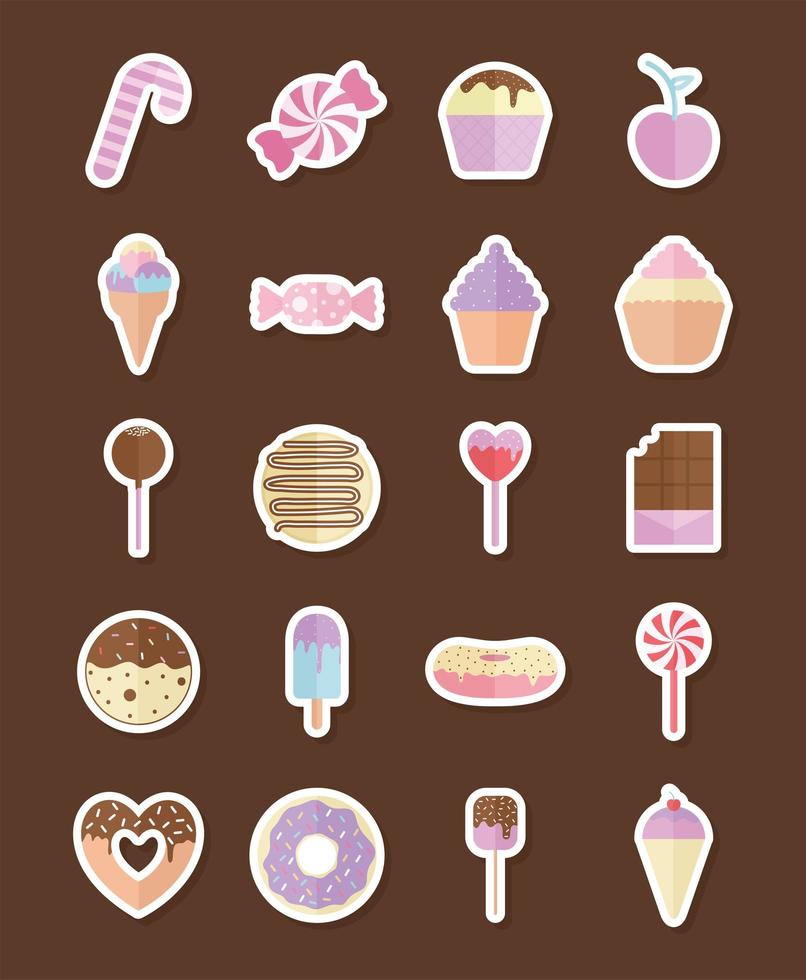 conjunto de iconos de caramelos sobre un fondo marrón vector