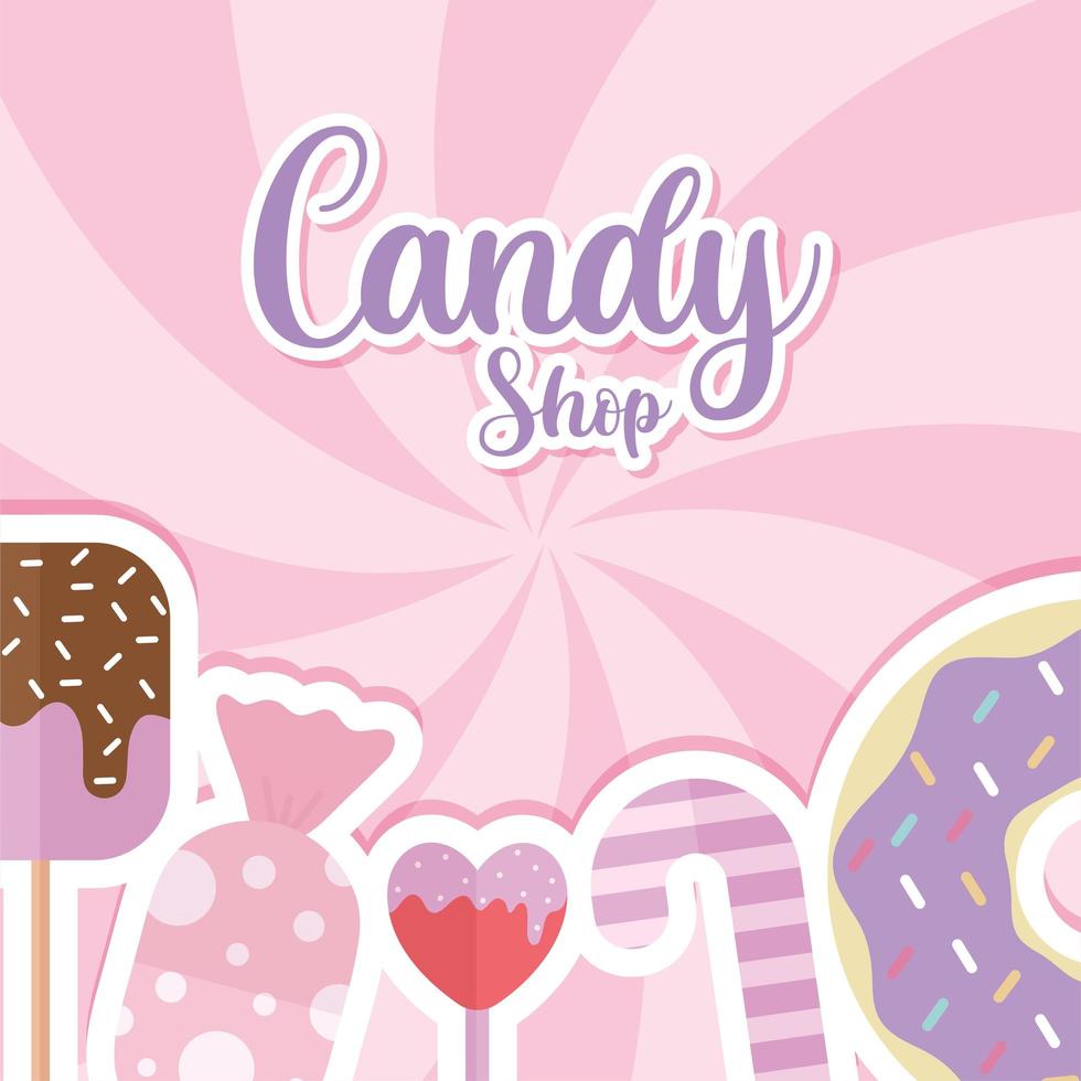 candy ship lettering with set of candys vector