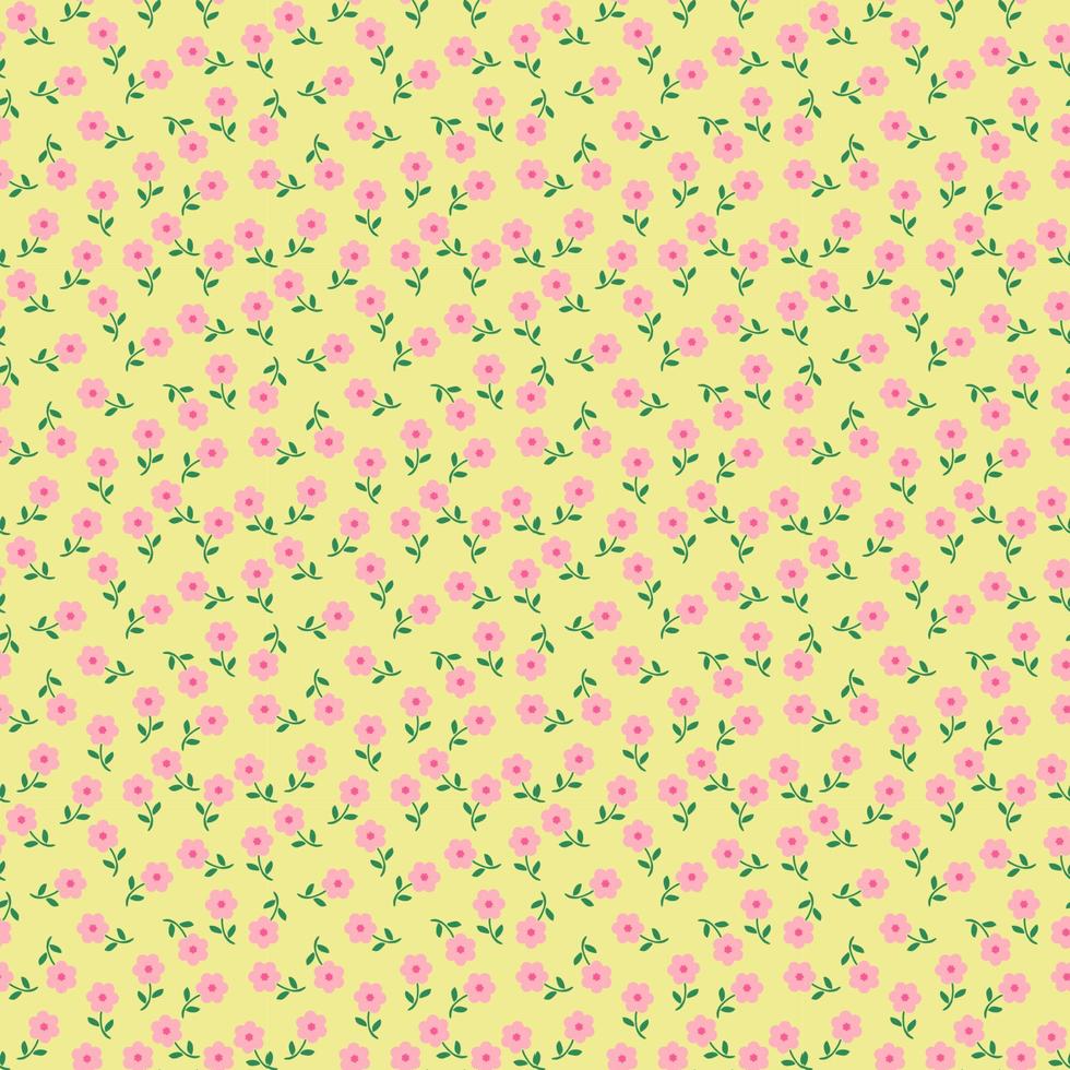 Sweet seamless pattern design of tiny flowers isolated on yellow background. Decorating for wrapping paper, wallpaper, fabric, backdrop and etc. vector