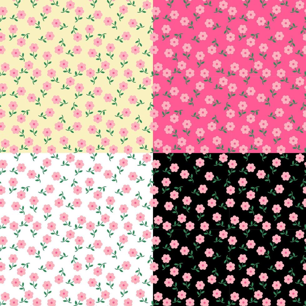 A set of sweet seamless pattern design of tiny flowers isolated on various colors background. Decorating for wrapping paper, wallpaper, fabric, backdrop and etc. vector