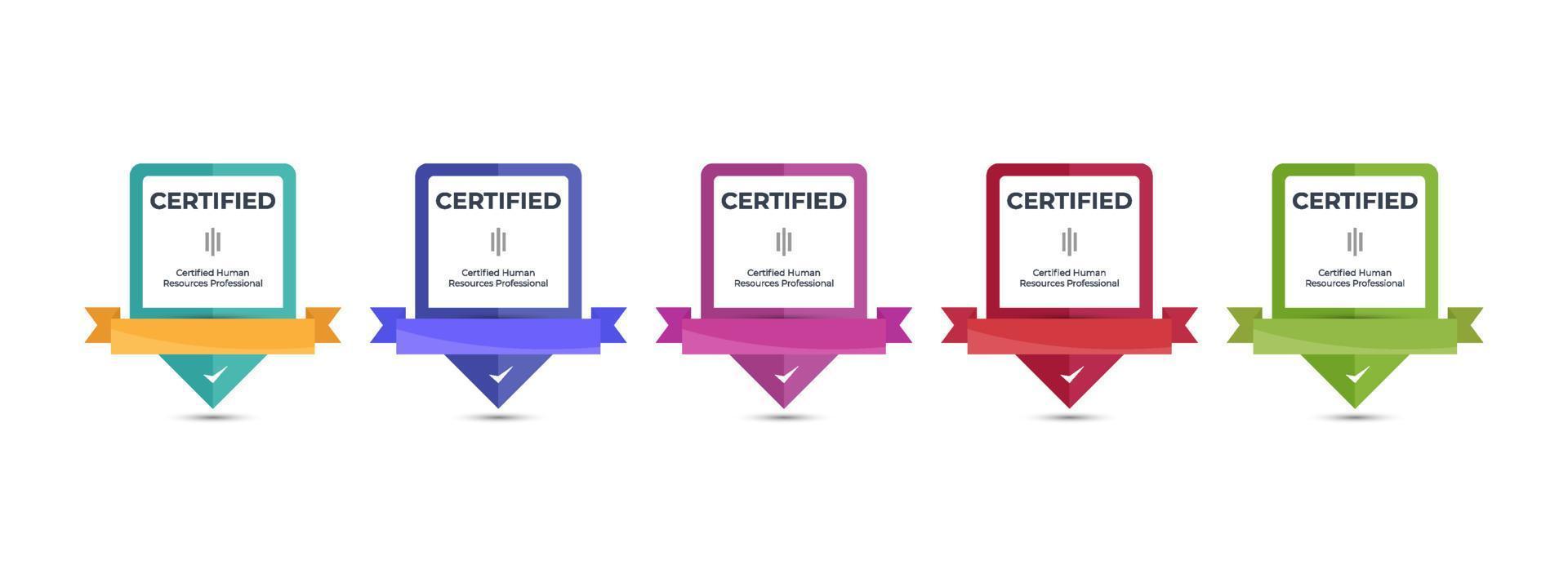 Certified badge logo design for company training badge certificates to determine based on criteria. Set bundle certify colorful vector illustration template.