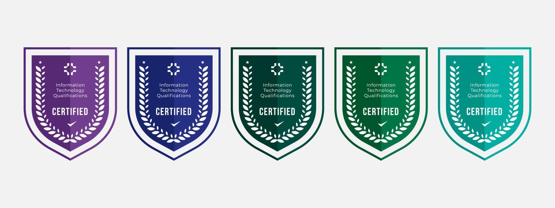 Certified logo badge shield design for company training badge certificates to information technology qualified certified. Set bundle certify with colorful security vector illustration.