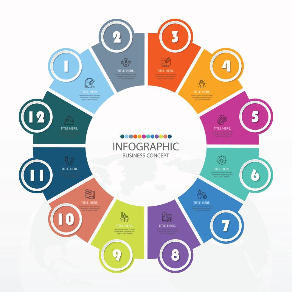 Basic circle infographic template with 12 steps. vector