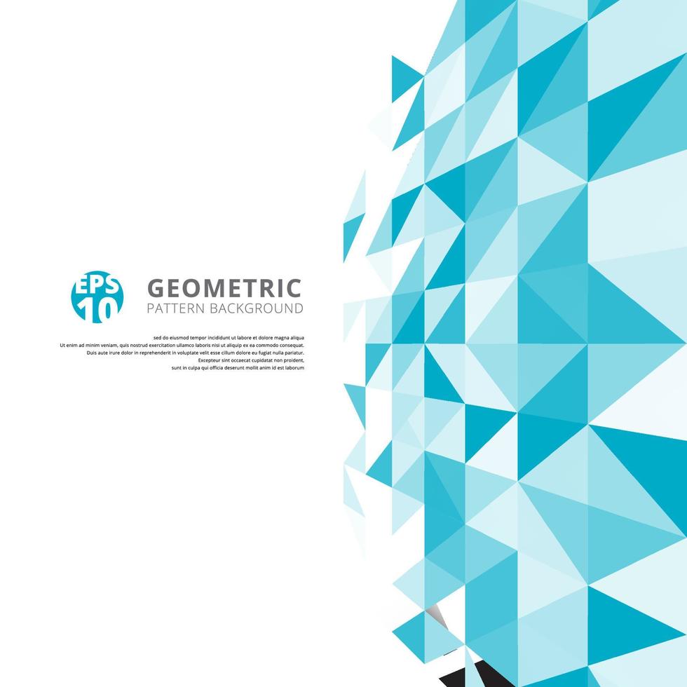 Abstract blue geometric triangles pattern perspective on white background with copy space vector