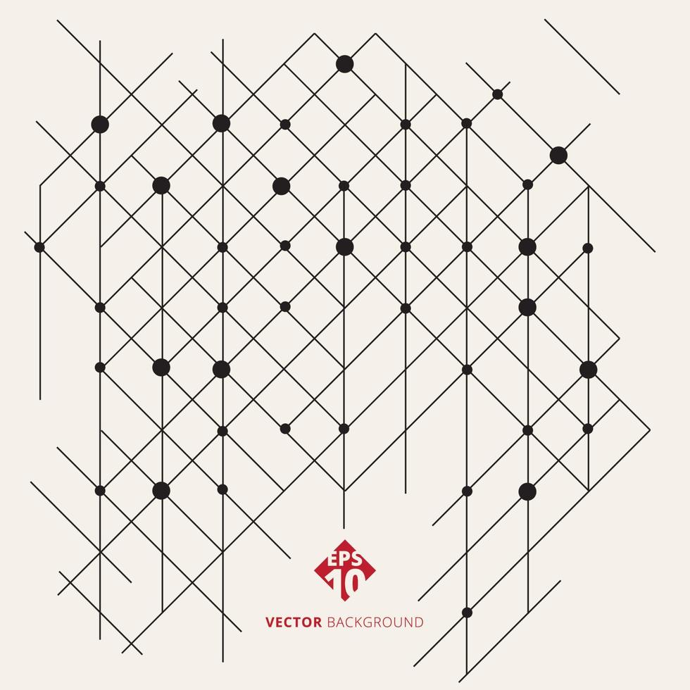 Abstract modern geometric pattern lines black technology texture background. Triangles and circles in nodes. vector