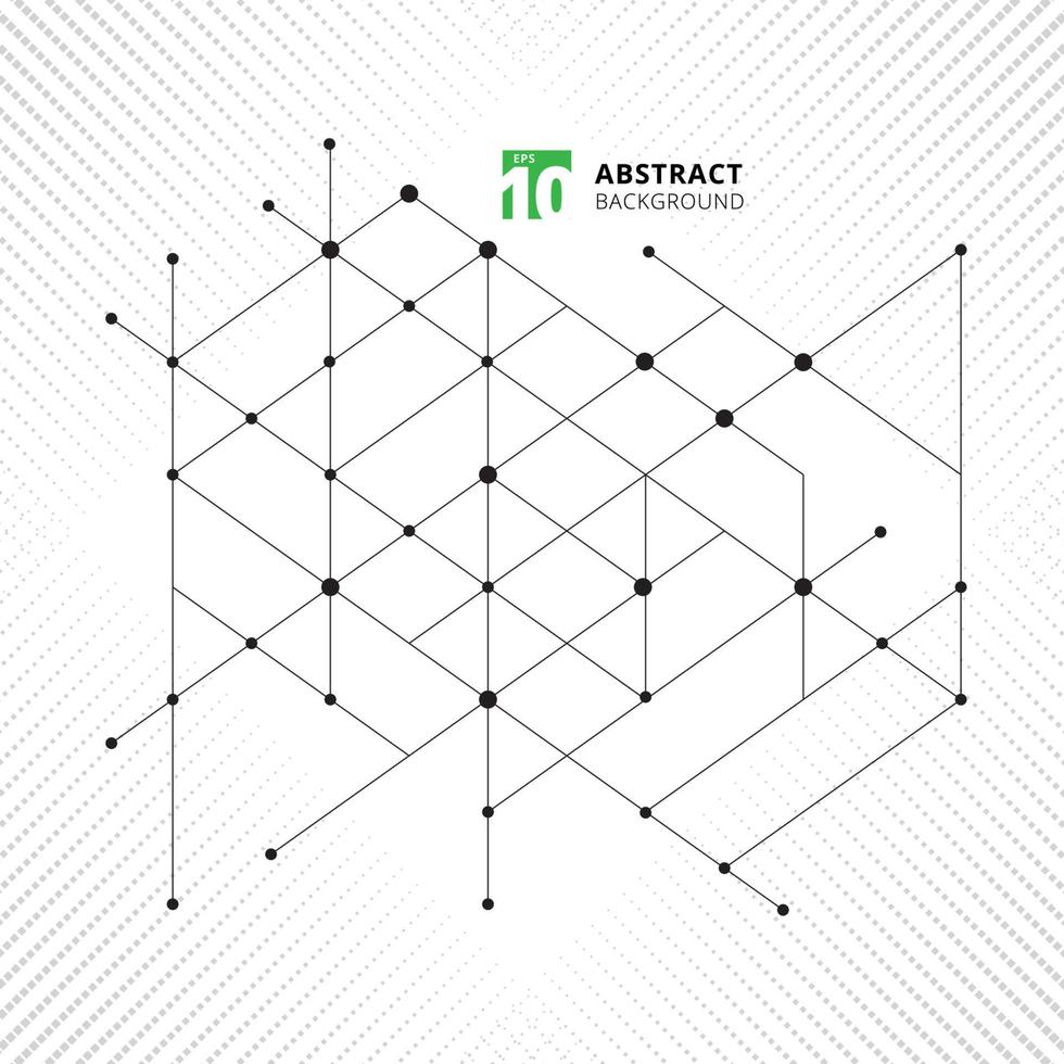 Abstract modern structure geometric pattern lines black technology texture halftone background. Triangles and circles in nodes. vector