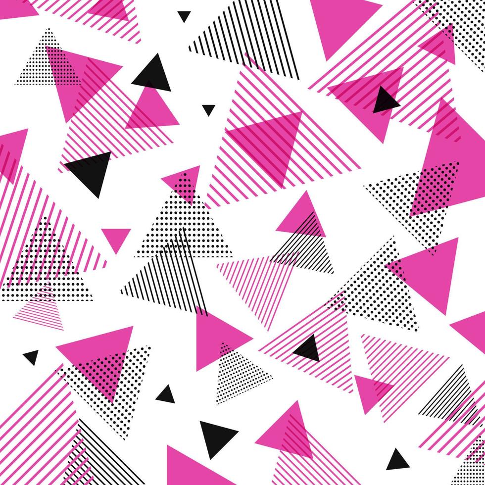 Abstract modern pink, black triangles pattern with lines diagonally on white background. Vector illustration