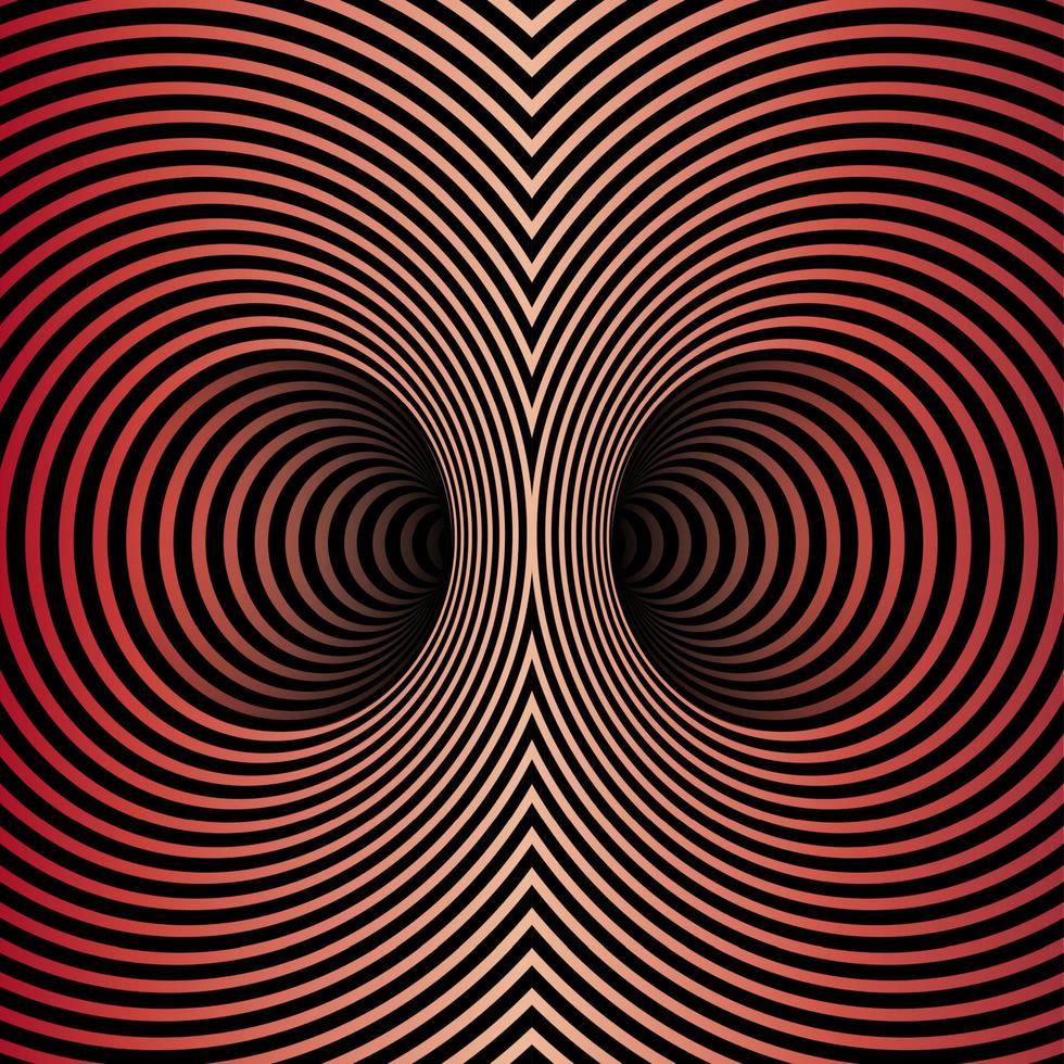 Wormhole Optical Illusion, Geometric dark red gradient Abstract Hypnotic Double Worm Hole Tunnel, Abstract Twisted Vector Illusion 3D Optical Art background