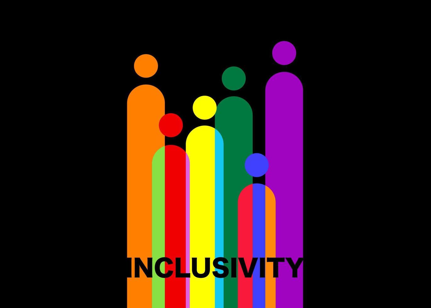 inclusión y diversidad. siluetas de personas y conjunto de lgbtq, logotipo de vector de iconos de colores de personas para sitio web, concepto de orgullo gay de banner, vector de signo de arco iris colorido aislado en negro