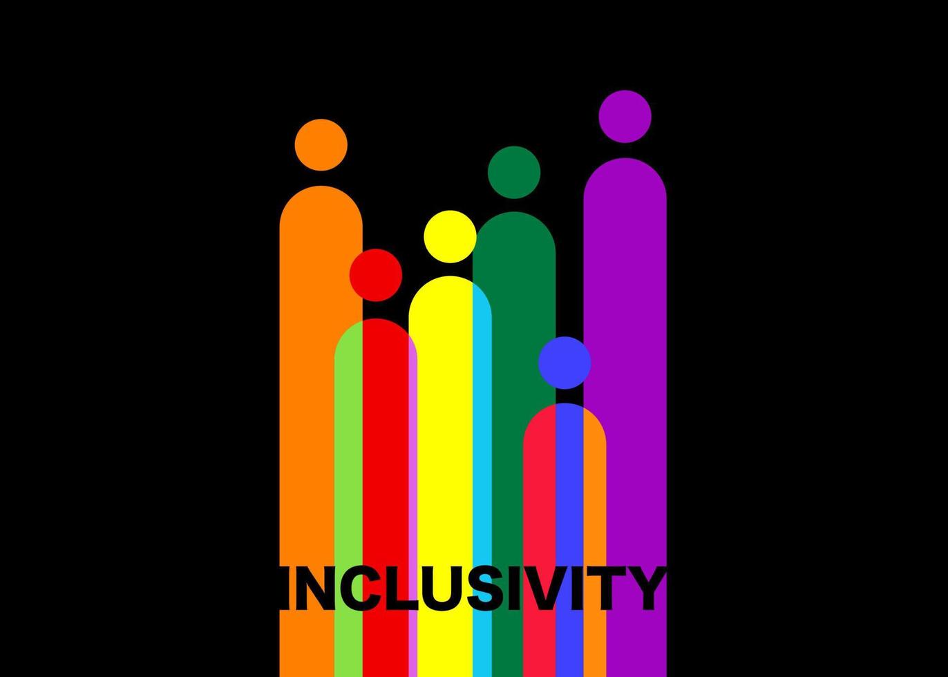 Inclusion and diversity. Silhouettes of people and LGBTQ set, people colorful icons vector logo for website, banner gay pride concept, colorful rainbow sign vector isolated on black