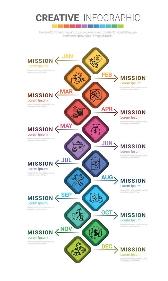 Infographics element design for all month, can be used for Business concept with 12 options. vector