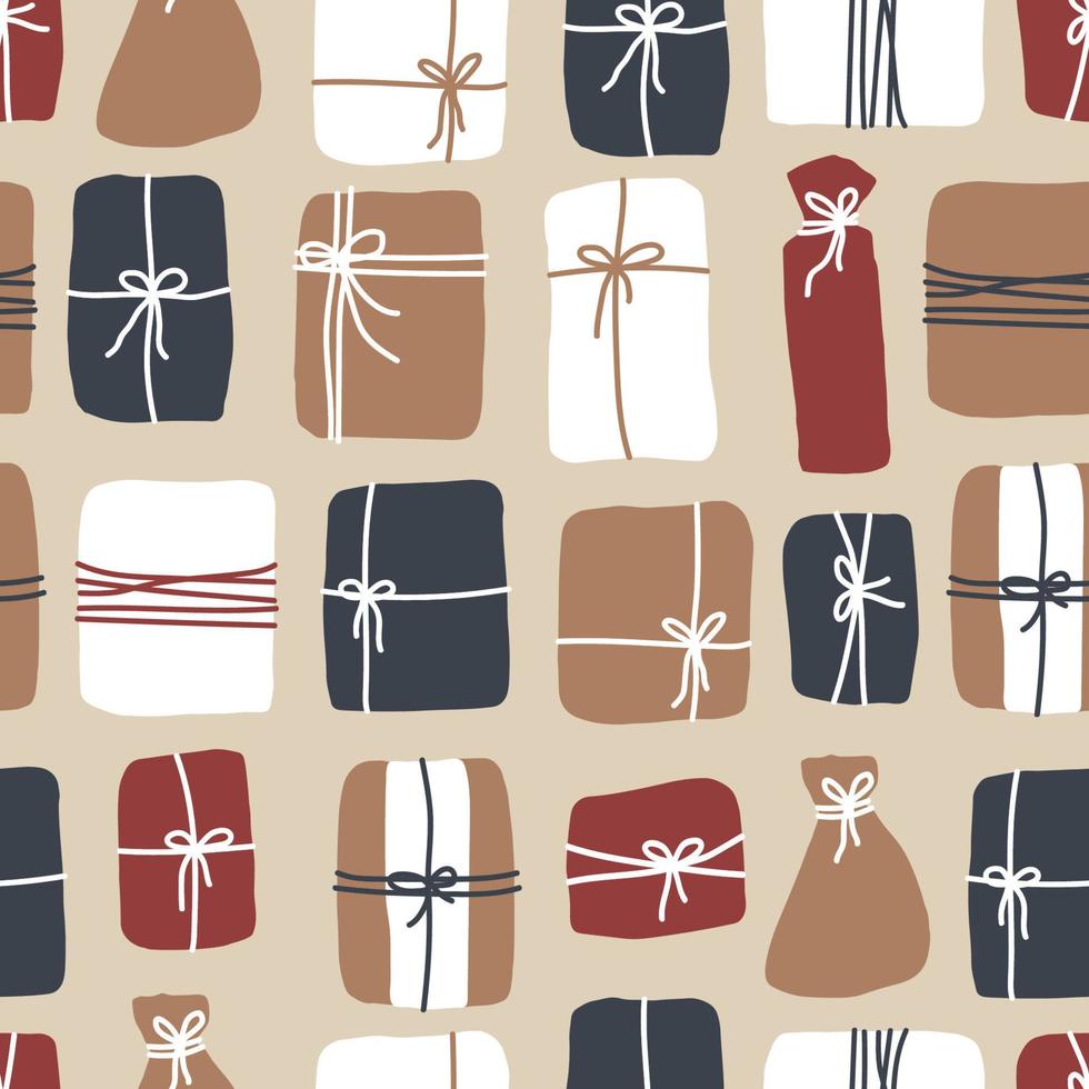 Vector seamless pattern of gift boxes, presents for Birthday, Christmas or holiday. Can be used for as print for clothes, Design for fabric, curtain, background, carpet, wallpaper, clothing, wrapping