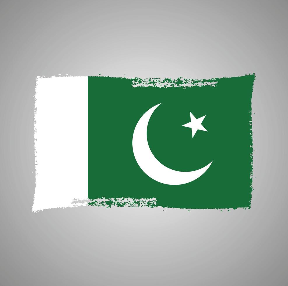 bandera de pakistán con pincel pintado de acuarela vector