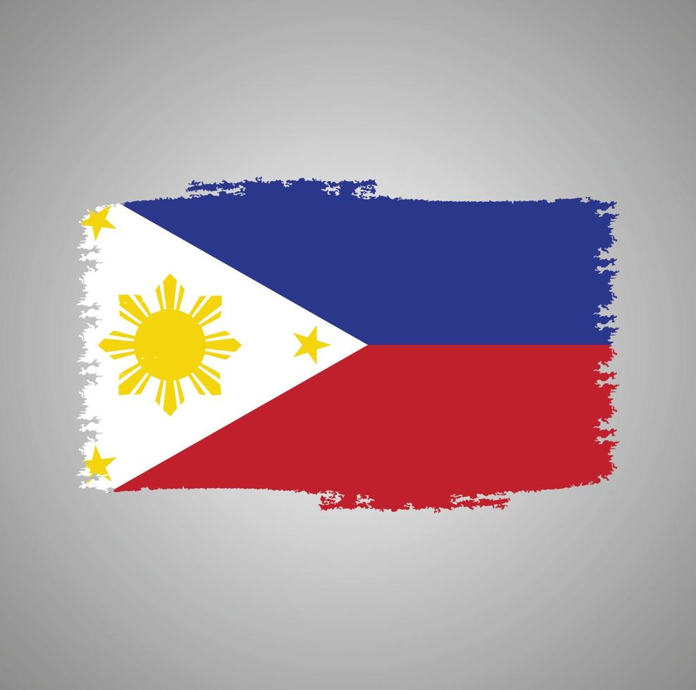 Philippines Flag With Watercolor Painted Brush vector