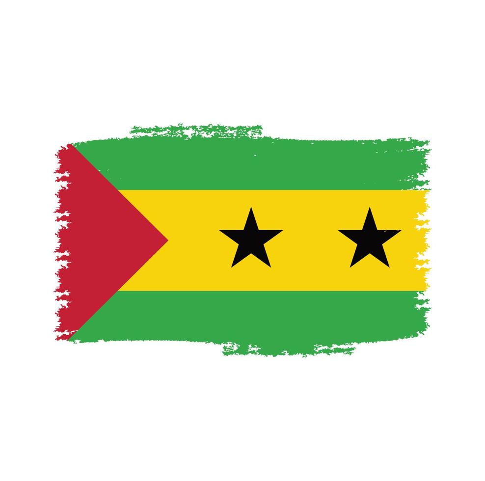 Sao Tome and Principe Flag With Watercolor Painted Brush vector