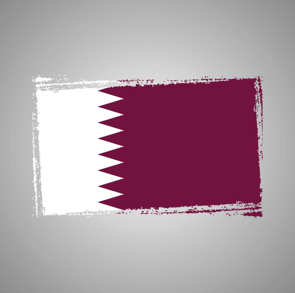 Qatar Flag With Watercolor Painted Brush vector