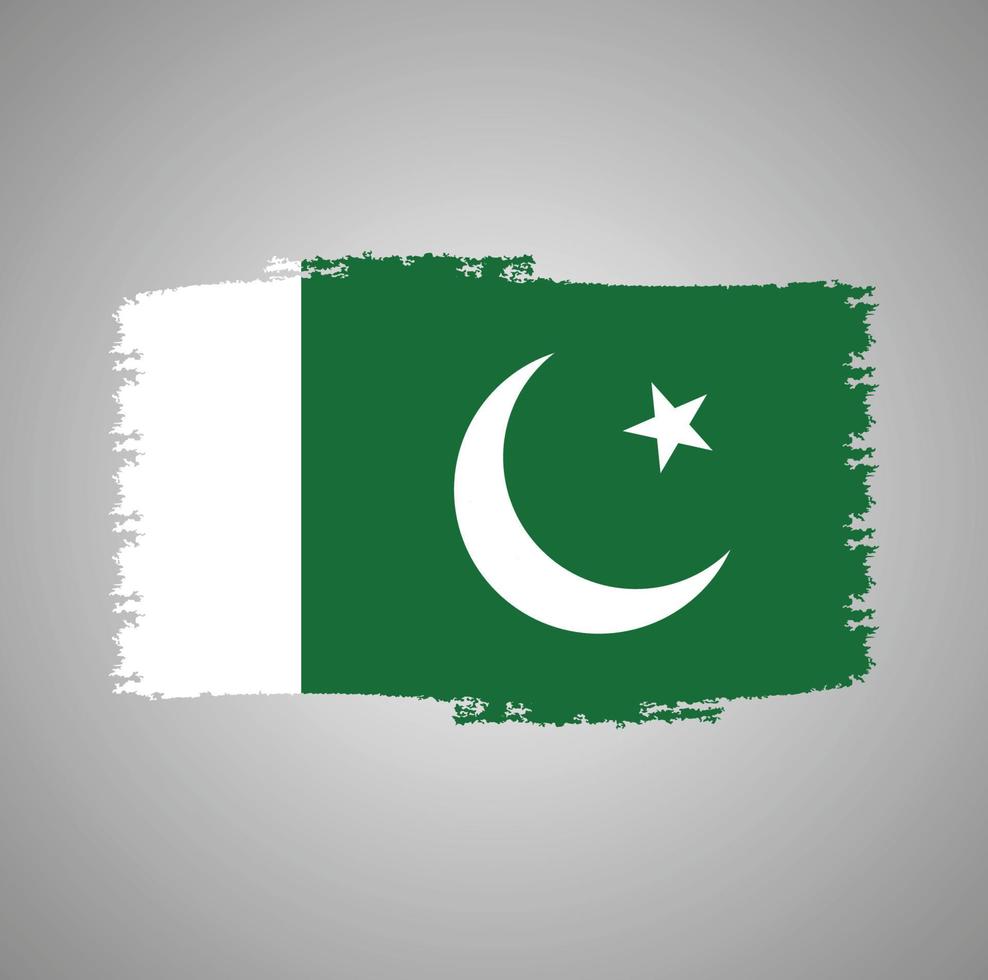 bandera de pakistán con pincel pintado de acuarela vector