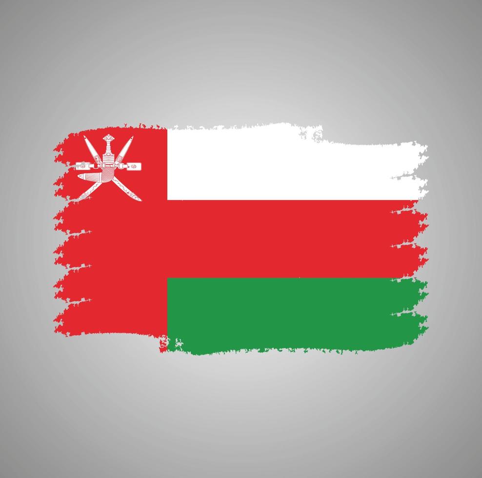 Oman Flag With Watercolor Painted Brush vector