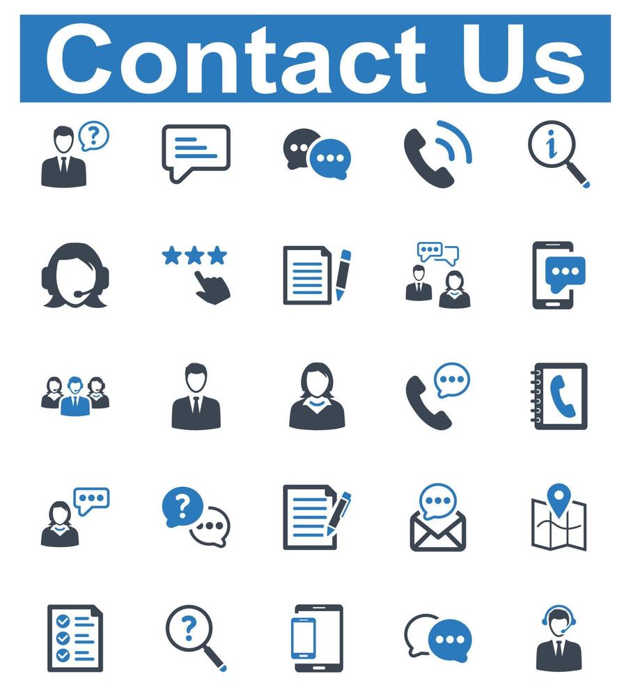 póngase en contacto con nosotros conjunto de iconos - ilustración vectorial. atención al cliente, servicio al cliente, satisfacción del cliente, cliente, retroalimentación, revisión, respuesta, faq, pregunta, consultor, iconos. vector