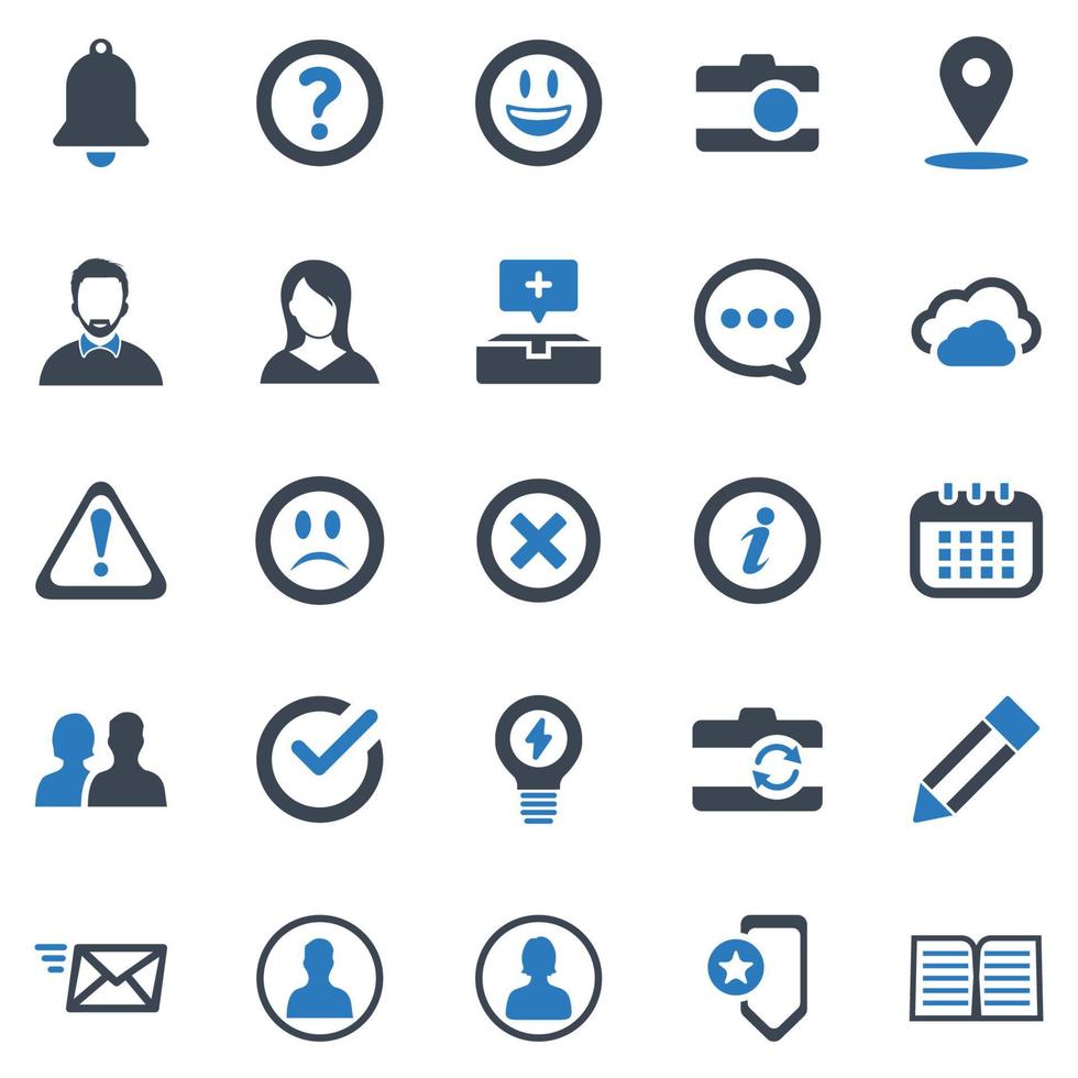 conjunto de iconos de mensajería social - ilustración vectorial. redes sociales, mensaje, chat, chat, comentario, alerta, timbre, notificación, faq, ayuda, pregunta, soporte, íconos. vector