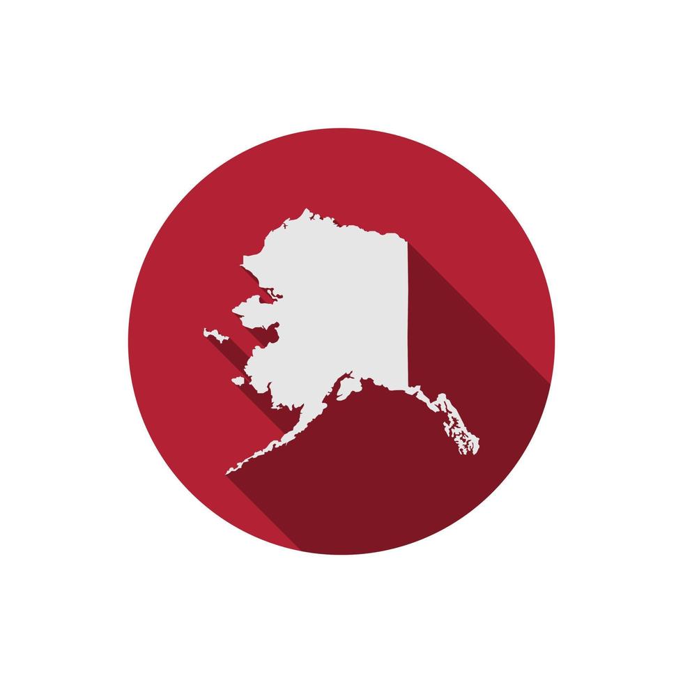 Alaska state on red circle red map with long shadow vector