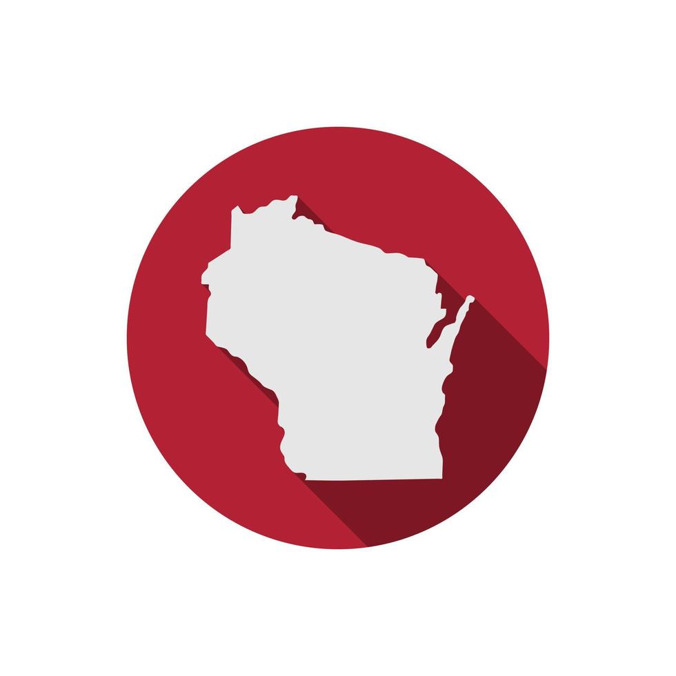 Círculo de mapa del estado de Wisconsin con una larga sombra vector