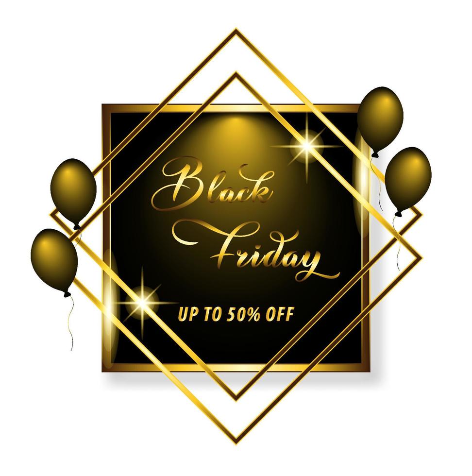 Black Friday sale background with golden frame and lettering vector