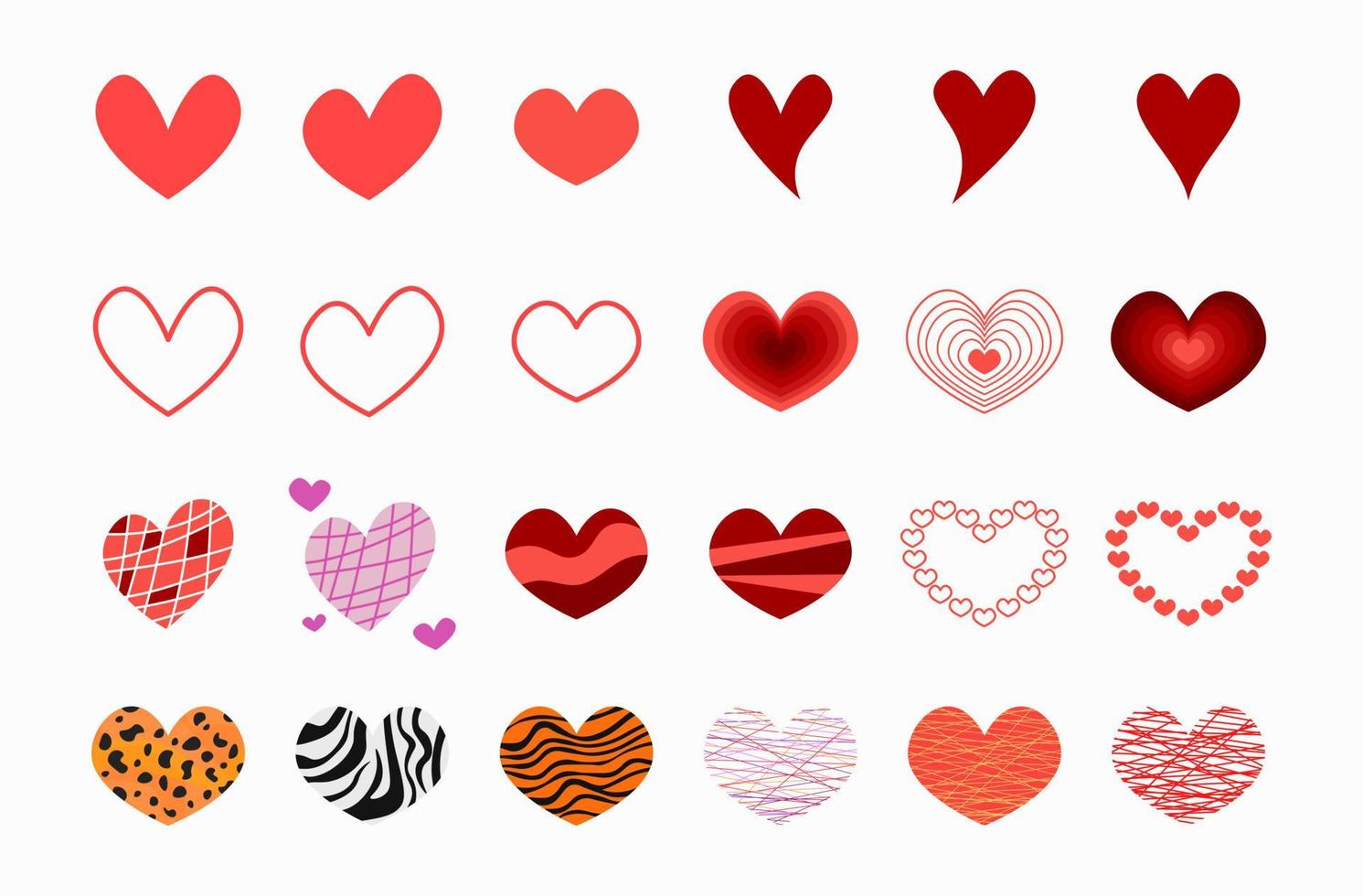 Hearts vector set. Design love symbols elements isolated. Collection of creative heart shapes to Valentines day or wedding