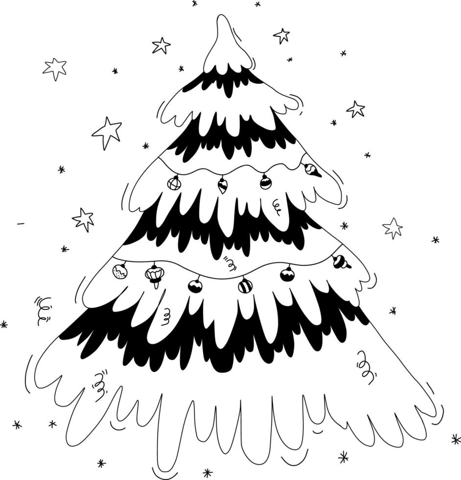 Christmas tree with garland and balls. Vector illustration