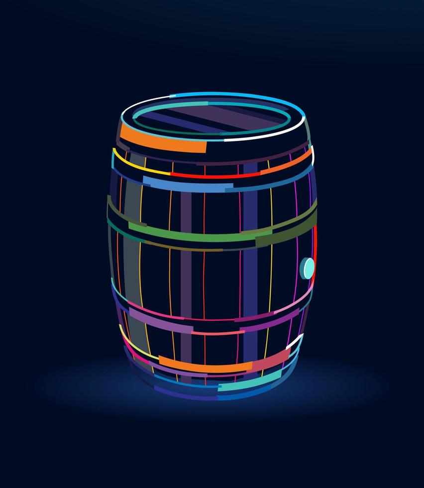 A wooden barrel for storing alcoholic beverages, abstract, colorful drawing. Vector illustration of paints