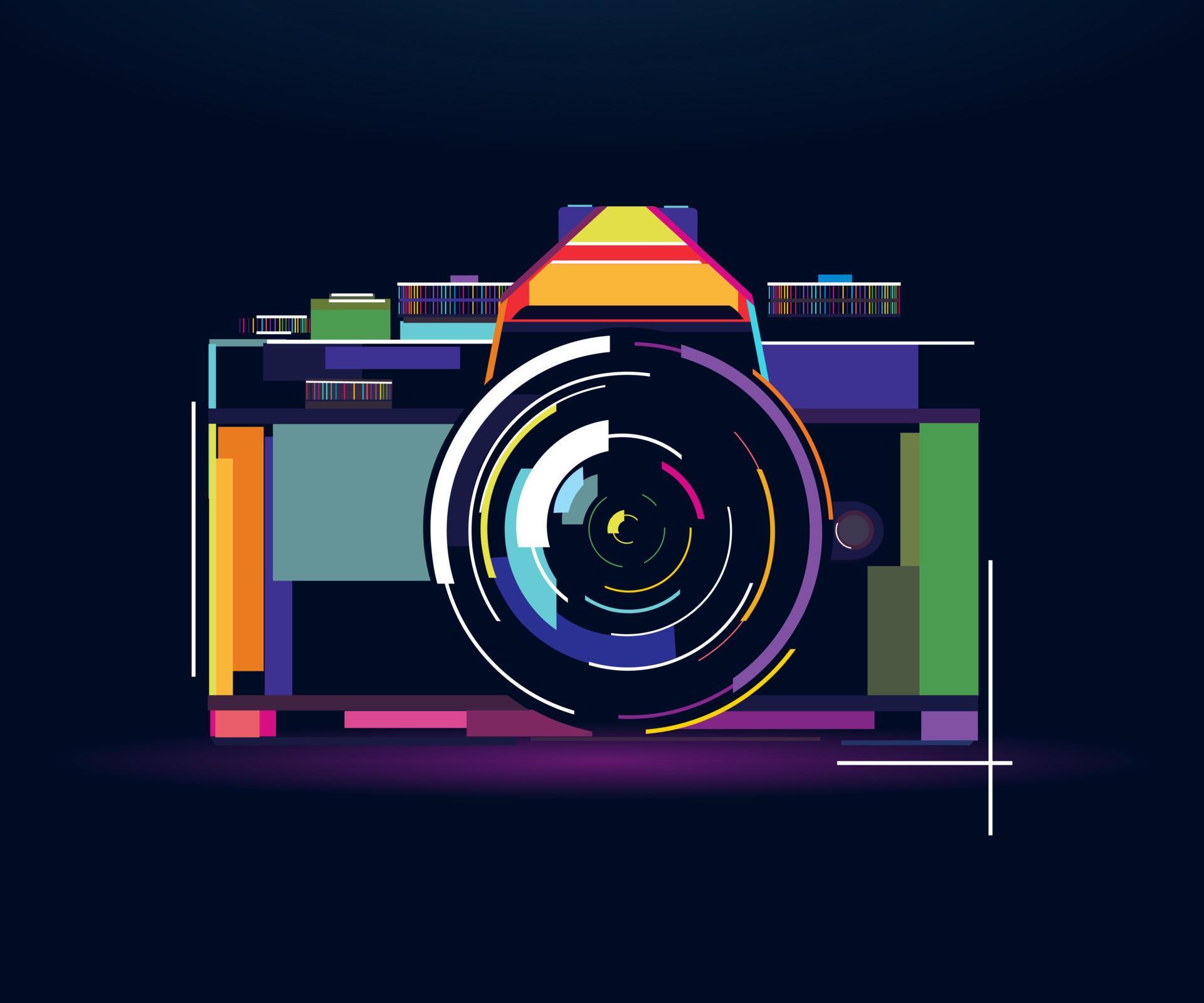 Retro photo camera, abstract, colorful drawing, digital graphics