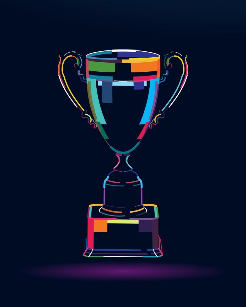 Trophy cup. Champion trophy, sport award. Winner prize, abstract, colorful drawing. Vector illustration of paints