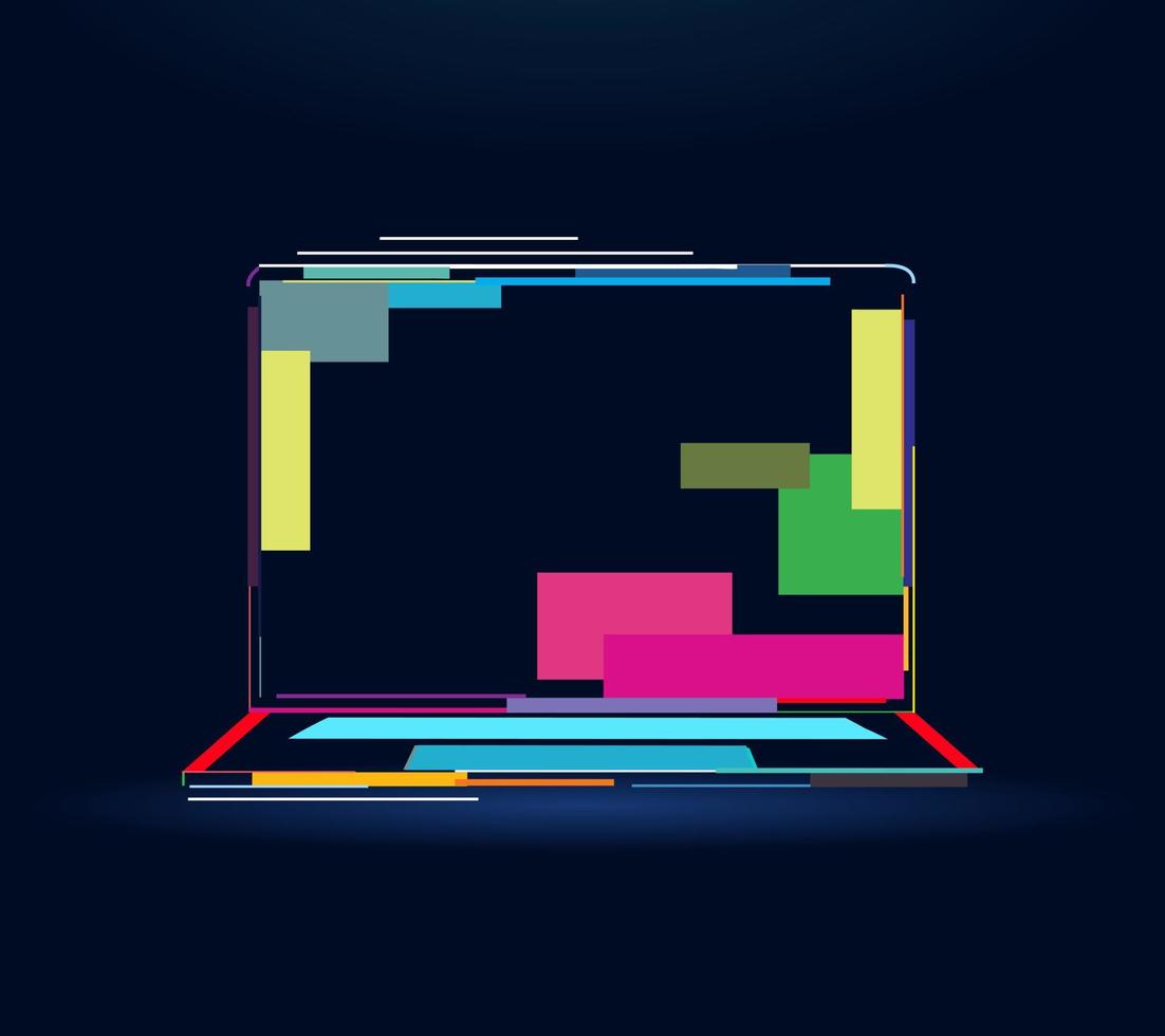 laptop, abstract colorful drawing. Vector illustration of paints
