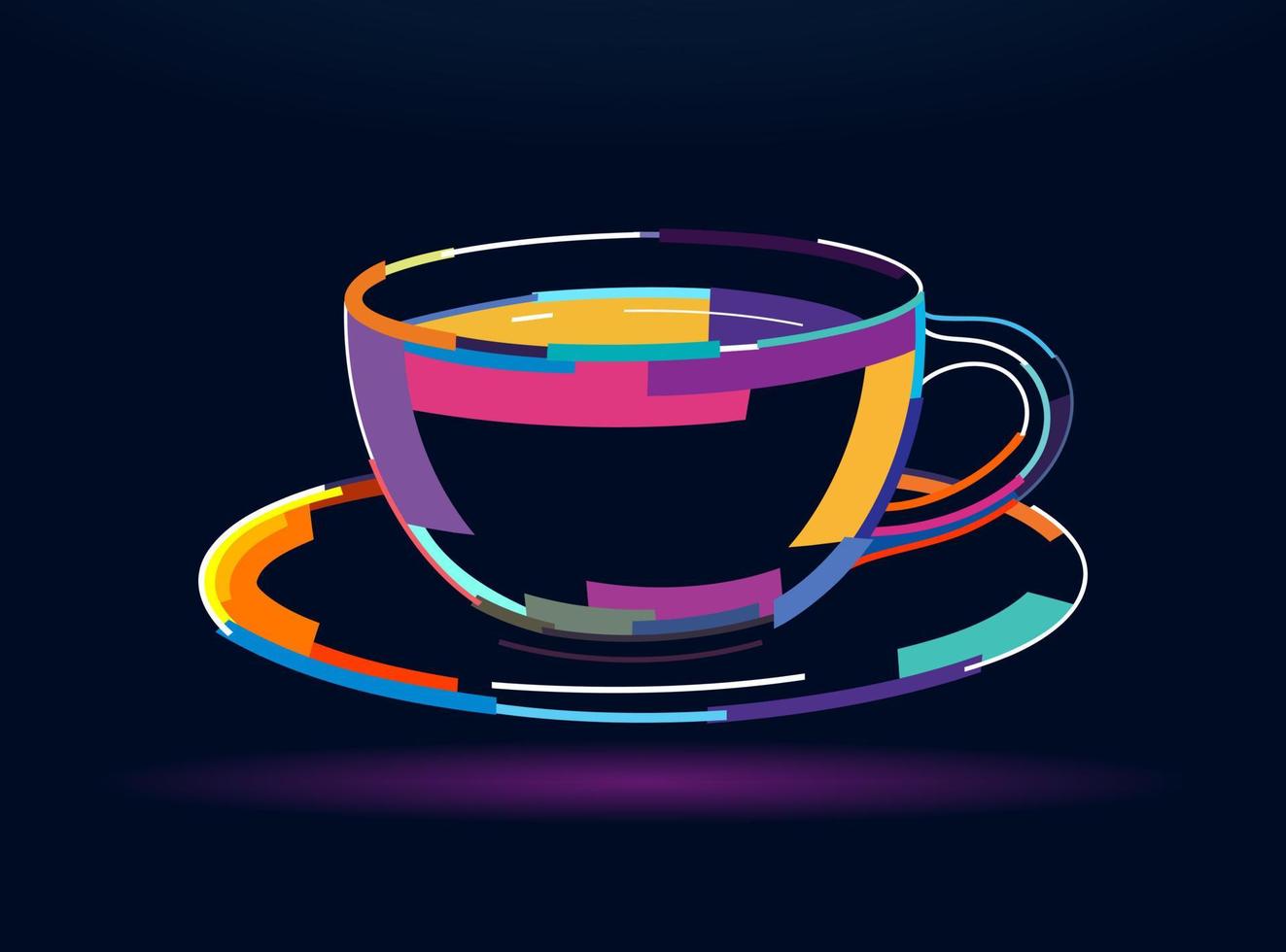 A cup or mug of hot drink. A cup of coffee, cup of tea, abstract, colorful drawing. Vector illustration of paints