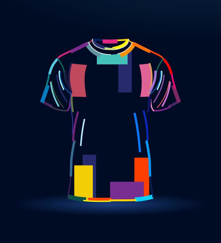 T-shirt mockup, mens short sleeved t-shirt, vector template, front view, abstract, colorful drawing. Vector illustration of paints