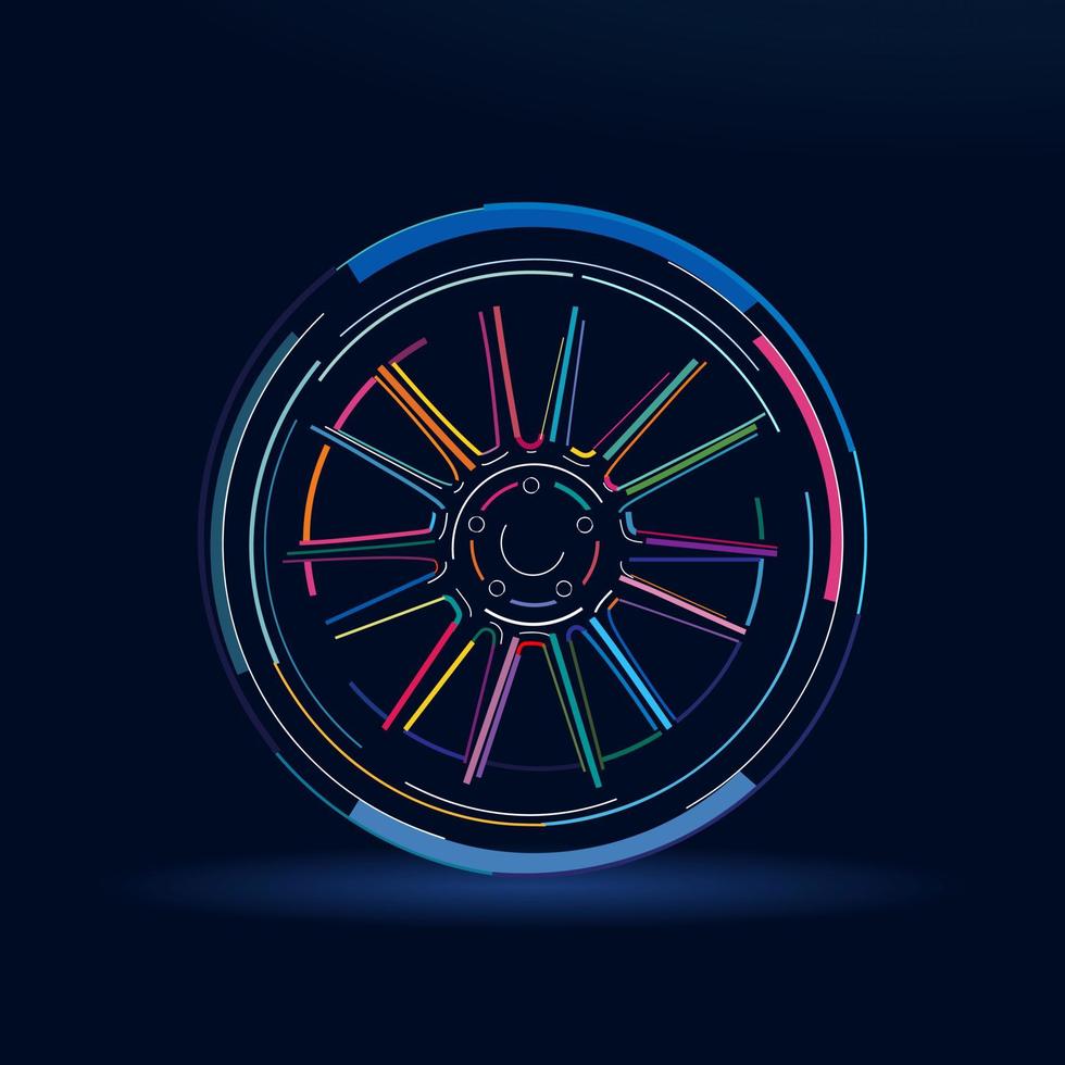 Car wheel, wheel disc and tire, abstract, colorful drawing. Vector illustration of paints