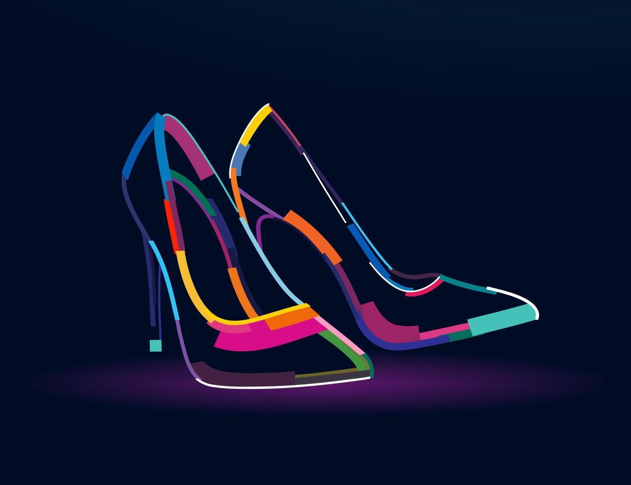 Beautiful womens high-heeled shoes, abstract, colorful drawing. Vector illustration of paints