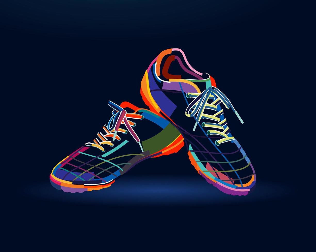 A pair of football boots, soccer shoes, soccer training sneakers, abstract, colorful drawing. Vector illustration of paints