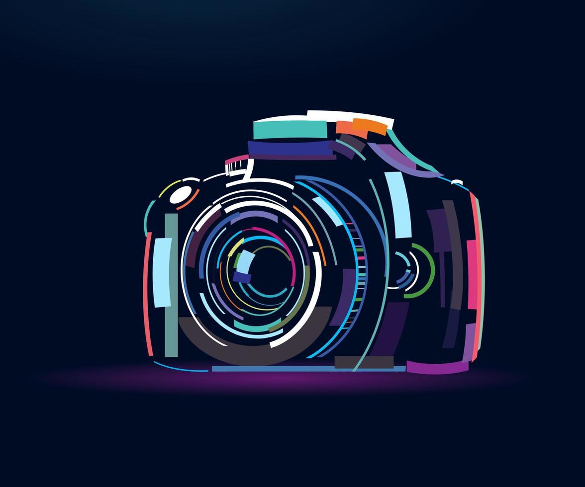 Photo camera, abstract, colorful drawing, digital graphics. Vector illustration of paints