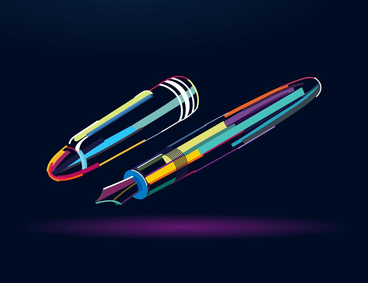 Fountain pen with cap, abstract, colorful drawing. Vector illustration of paints