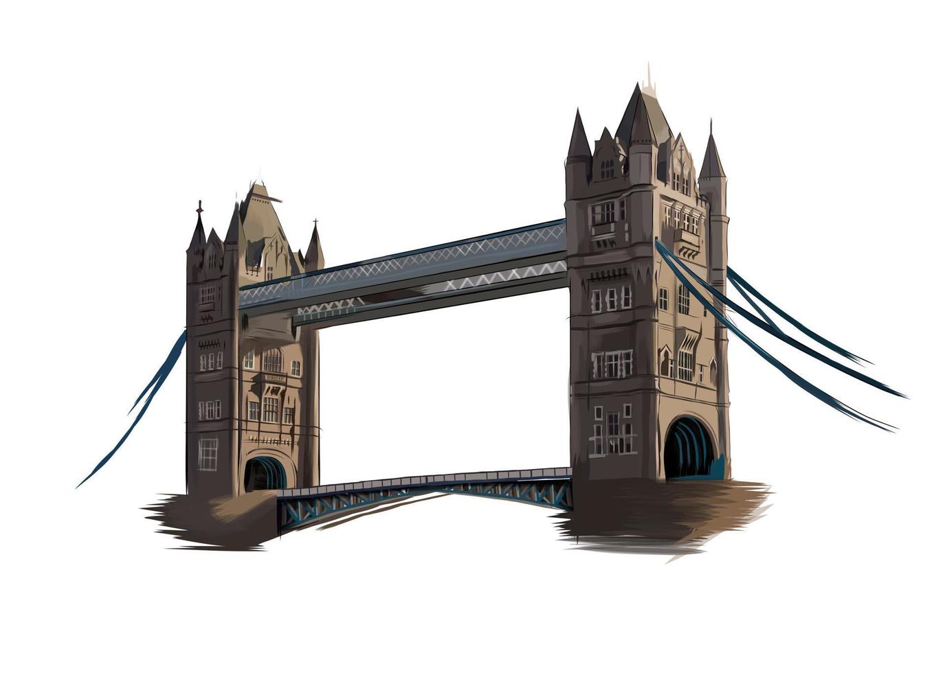 Tower Bridge en Londres, dibujo a color, realista. ilustración vectorial de pinturas vector