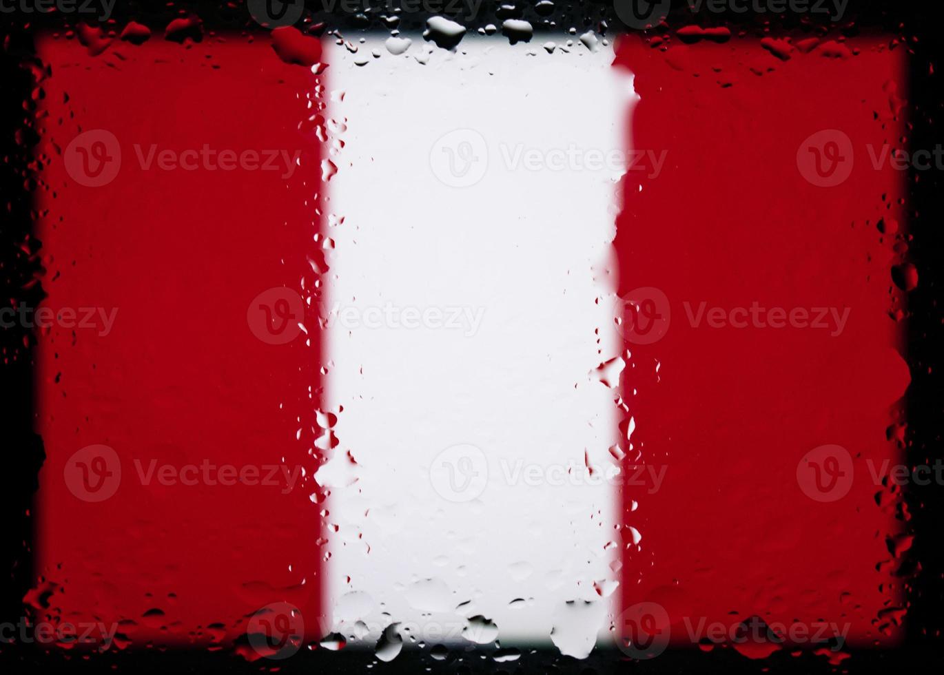 Drops of water on Peru flag background. Shallow depth of field. Selective focus. Toned. photo