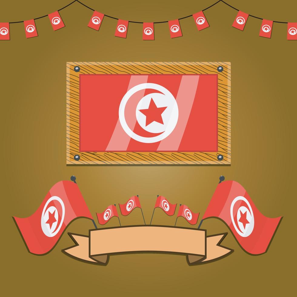 Tunisia Flags On Frame Wood, Label vector