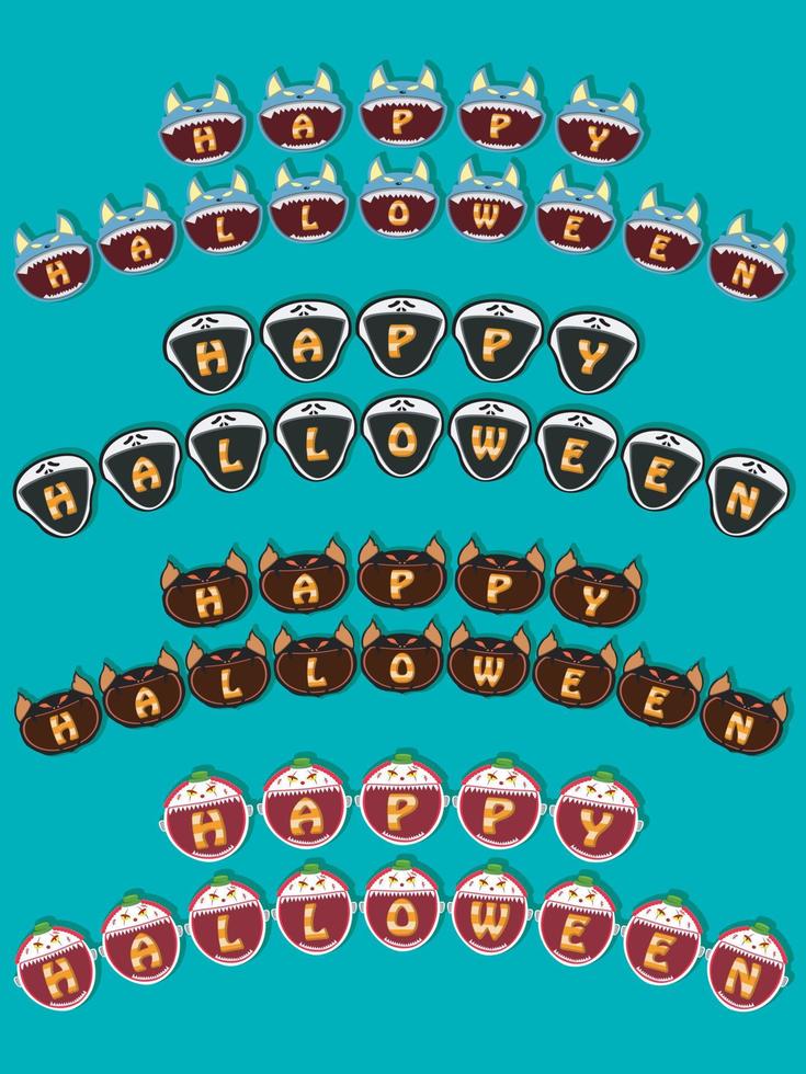 Happy Halloween Text Banner On Head Monsters. Wolf, Scream, Creepy Bat and Creepy Clown Head Design vector