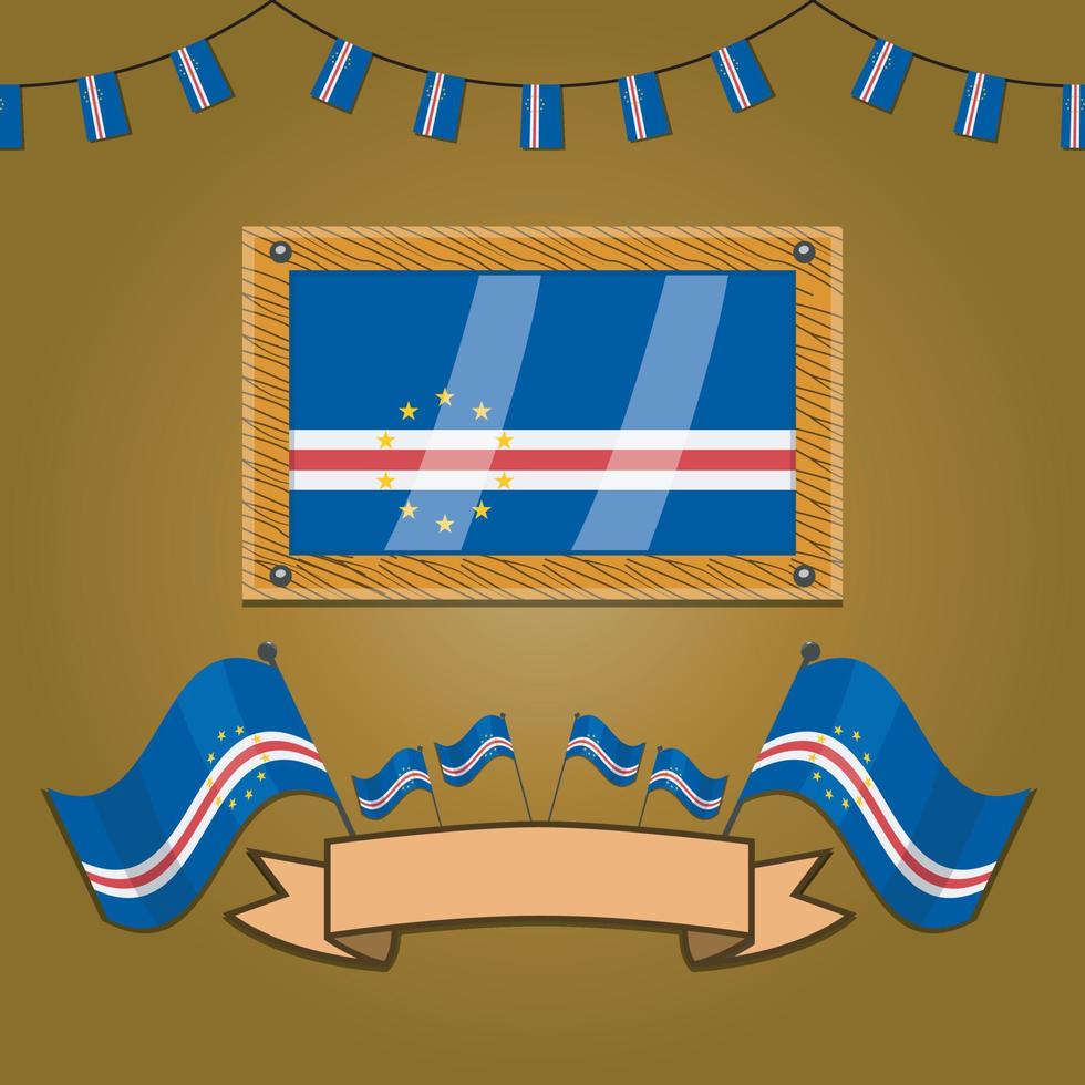 Cape Verde  Flags On Frame Wood, Label vector