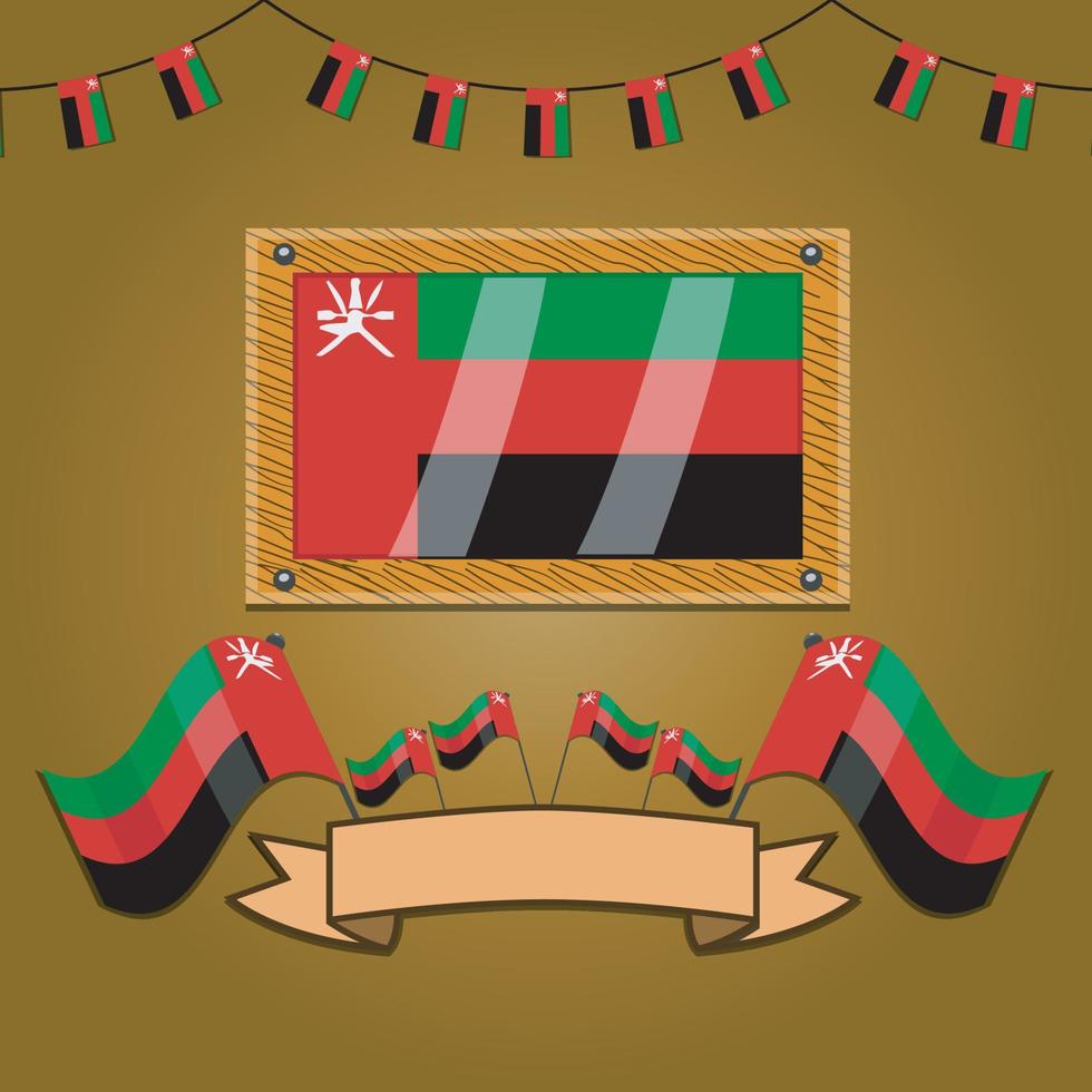 Oman Flags On Frame Wood, Label vector