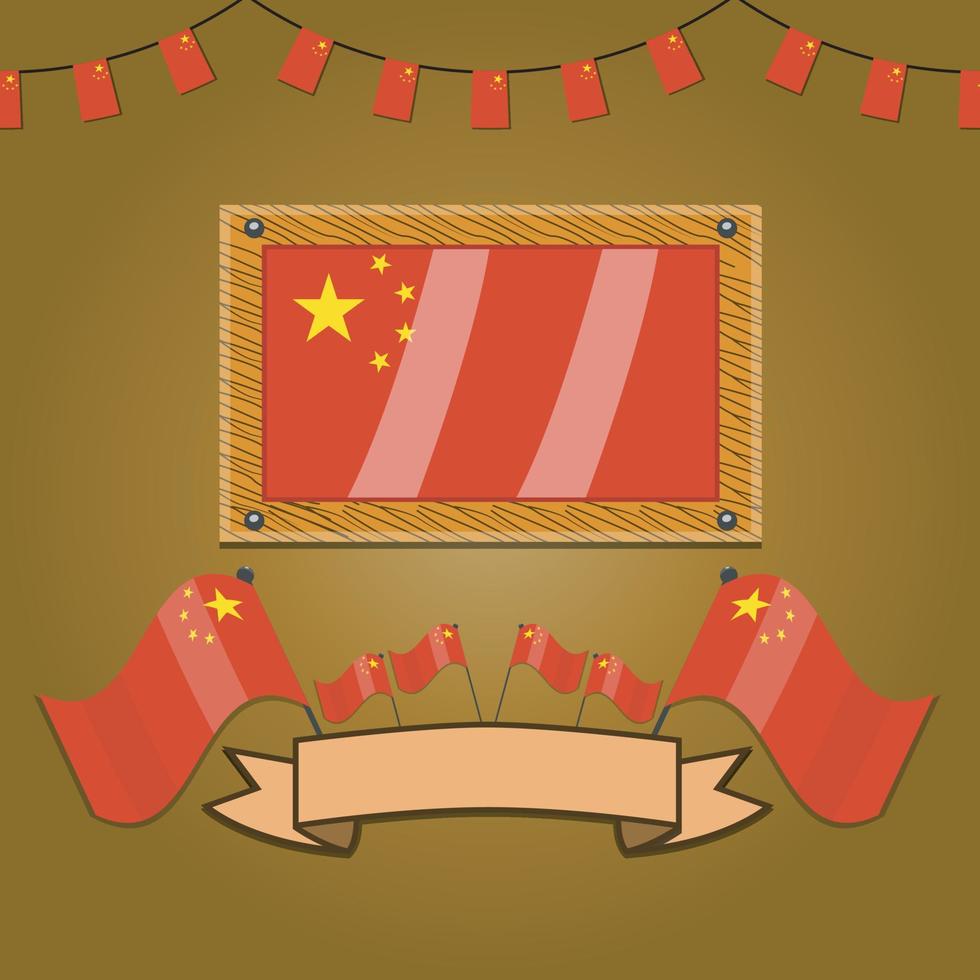 China Flags On Frame Wood, Label vector