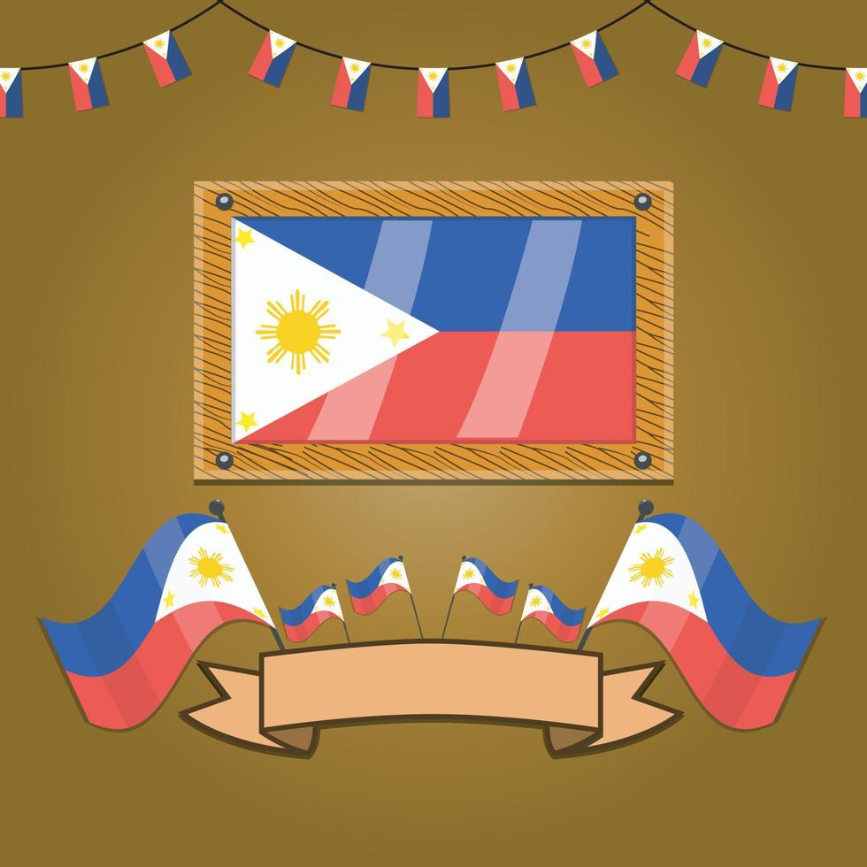 Philippines Flags On Frame Wood, Labe vector
