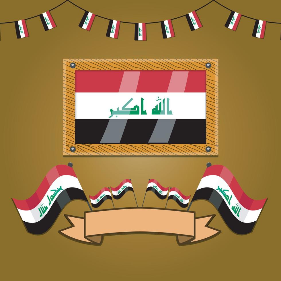 Iraq Flags On Frame Wood, Label vector