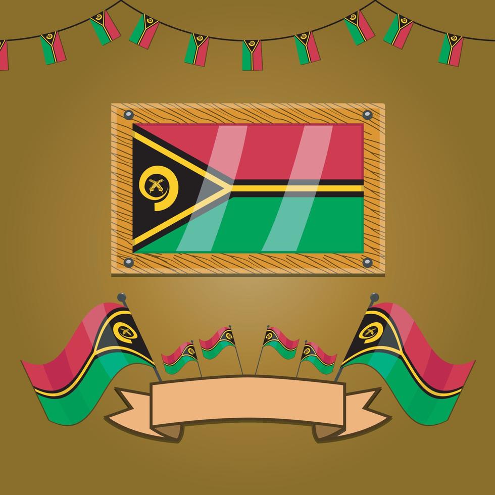 Vanuatu Flags On Frame Wood, Label vector